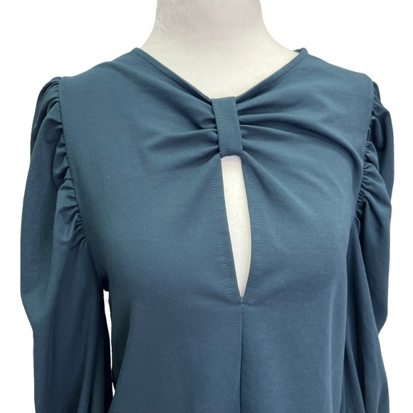 Zara Turquoise Long Puff Sleeve V-Neck Top Size S - Picture 5 of 10